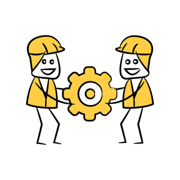 engineer or service man holding gear in yellow theme