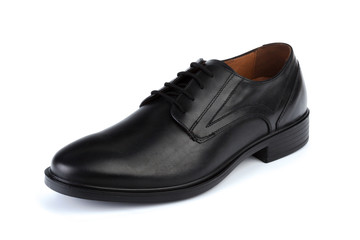 Black leather formal male shoes isolated on white background
