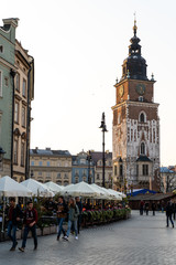 Naklejka na ściany i meble Krakow, Poland - April 2019: The Little Market Square, Krakow, Poland. Krakow - Poland's historic center, a city with ancient architecture.