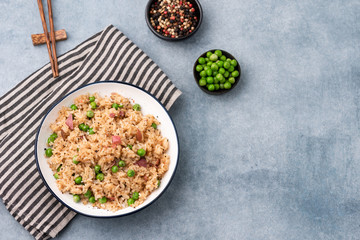 Japan rice fired with peas and chopstick