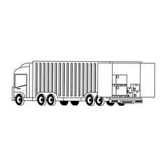 Cargo truck loaded with boxes in black and white