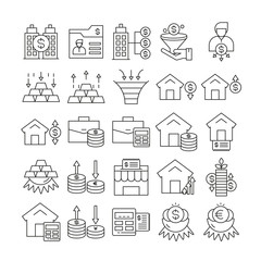 fund management and finance icons set line design