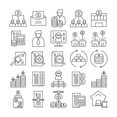 fund management and finance icons set line design