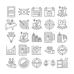 fund management and finance icons set line design