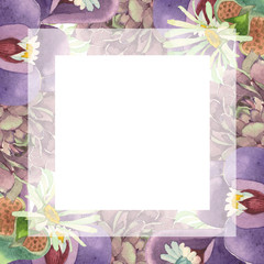 Succulent floral botanical flower. Watercolor background illustration set. Frame border ornament square.