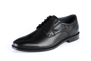 Black leather formal male shoes isolated on white background