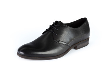 Black leather formal male shoes isolated on white background
