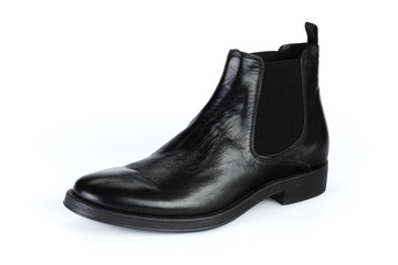 Black leather formal male shoes isolated on white background