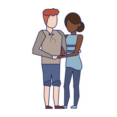 Young couple avatar faceless blue lines