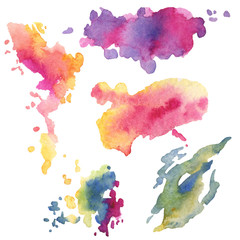 Abstract watercolor paper splash shapes isolated drawing. Illustration aquarelle for background.