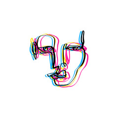 Pansexual pride human portrait, line face. Lesbian gay bisexual transgender concept.