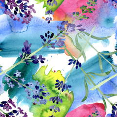Violet lavender floral botanical flower. Watercolor background illustration set. Seamless background pattern.