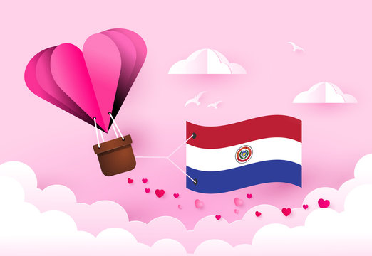 Heart air balloon with Flag of Paraguay for independence day or something similar - Powered by Adobe