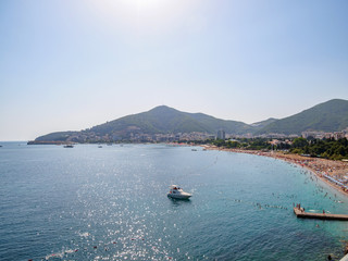 View in the Adriatic sea from Milocer Park. Coast Budva Riviera.