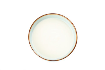 Bowl of sour cream yogurt isolated on white background