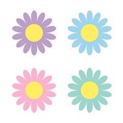 Fototapeta na wymiar Colorful daisy chamomile icon set. Cute flower plant collection. Cute cartoon funny decoration element. Love card. Camomile icon. Growing concept.