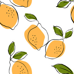 Seamless vector pattern with juicy lemons.Lemons background. Hand drawn overlapping backdrop. Seamless pattern with citrus fruits collection. Decorative illustration, good for printing.