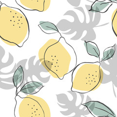 Seamless vector pattern with juicy lemons.Lemons background. Hand drawn overlapping backdrop. Seamless pattern with citrus fruits collection. Decorative illustration, good for printing.