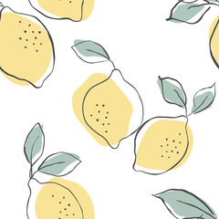 Seamless vector pattern with juicy lemons.Lemons background. Hand drawn overlapping backdrop. Seamless pattern with citrus fruits collection. Decorative illustration, good for printing.