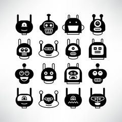 robot head avatar icons set