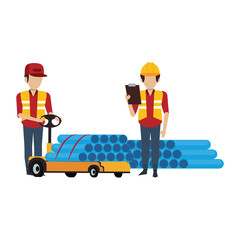 Warehouse workers with merchandise