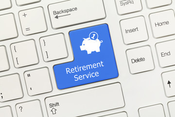 White conceptual keyboard - Retirement Service (blue key)