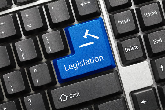 Conceptual keyboard - Legislation (blue key with gavel symbol)