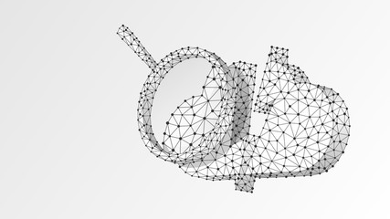 Magnifying glass on Cloud Storage. Data access, internet server analysis concept. Abstract, digital, wireframe, low poly mesh, Polygonal Raster white origami 3d illustration. Triangle line dot star