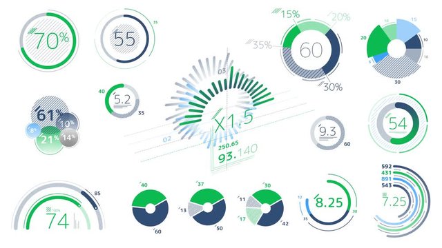 Circle graphs and diagrams on the white background
