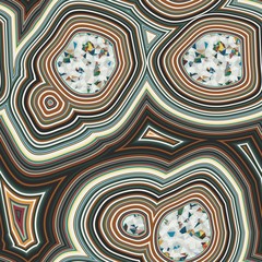 Infinite Agate Geode Seamless Repeat Vector Pattern Swatch.  Bands and crystal centers.  Abstract, natural, contours, raw, earth, stone, rock, mineral, nature, random, colorful.  Generative Art.  