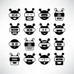 robot head avatar icons set