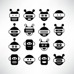 robot head avatar icons set
