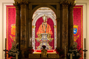 Statue of San Fermin in San Lorenzo church, Pamplona, Spain