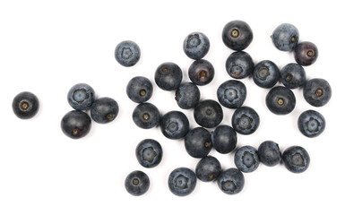 Blueberries macro isolated on white background, top view