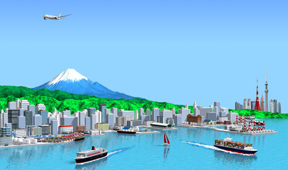 富士山と東京遠望青空