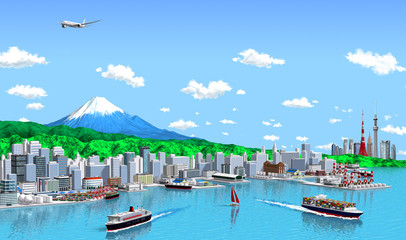 富士山と東京遠望