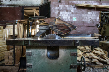 The old industrial wood hangar with equipment