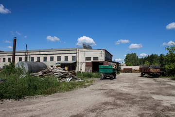 The old industrial wood hangar with equipment