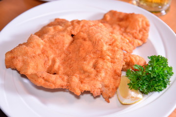 Close up of Wiener Schnitzel ;Haydnbrau;Vienna;Austria