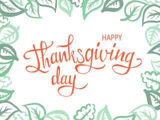 Thanksgiving lettering. Celebration calligraphy quote and decorative elements for season postcard, icon, poster or banner. Hand drawn Happy Thanksgiving typography card. Vector illustration