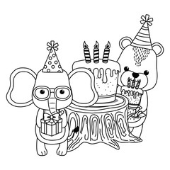 Animals with happy birthday icon design