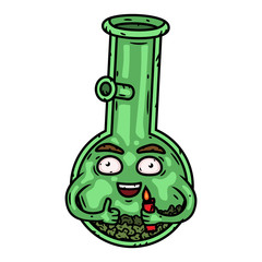 Bong. Bong with a lighter. Vector cartoon character.