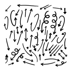 The collection of hand drawn arrows. Arrows set on the white background. Vector EPS 10.