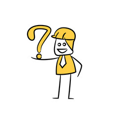 engineer and question mark icon stick figure yellow theme