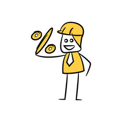 engineer and percentage icon stick figure yellow theme