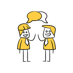 engineer and speech bubble icon stick figure yellow theme