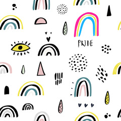 Nursery seamless pattern with cute hand drawn rainbows. Creative scandinavian childish texture for fabric, kids apparel and more. Vector illustration.