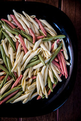 black dish with dried pasta fusilli