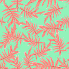 Fototapeta na wymiar Colorful trendy seamless pattern with tropical leaves