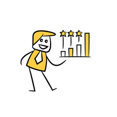 businessman show bar chart for benchmark ranking concept yellow stick figure